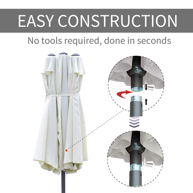 15-Foot Double-Sided Rectangular Patio Umbrella with Easy Crank and Sun Protection