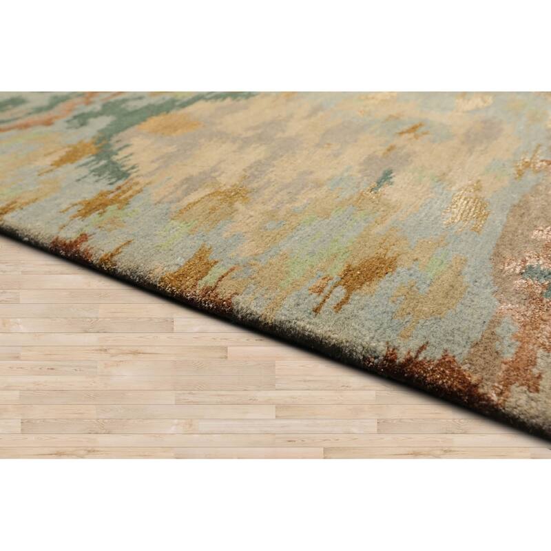 Hand Knotted Tibetan Aqua Tibetan Wool Traditional Oriental Area Rug - 6' x 9'