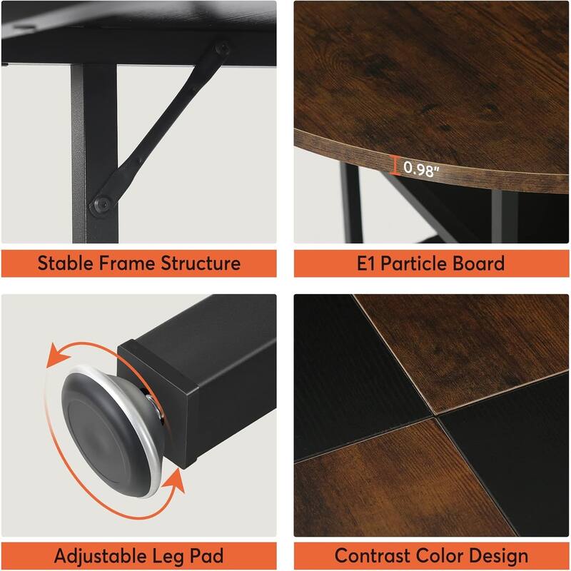 47" Round Dining Table for 4, Wood Kitchen Table Large Dinner Table