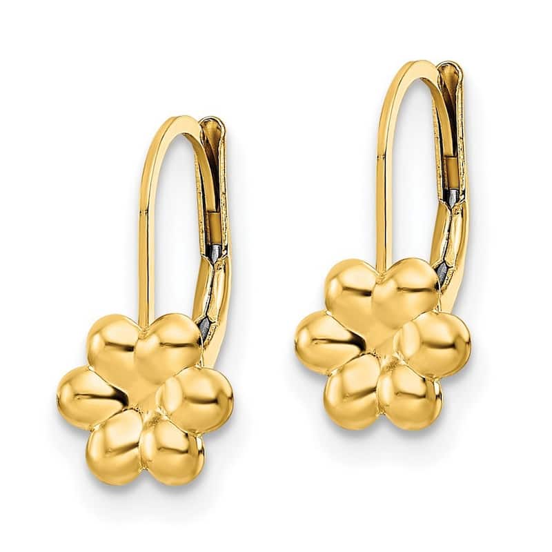 Curata 14k Yellow Gold 12x9mm Children's Flower Leverback Earrings