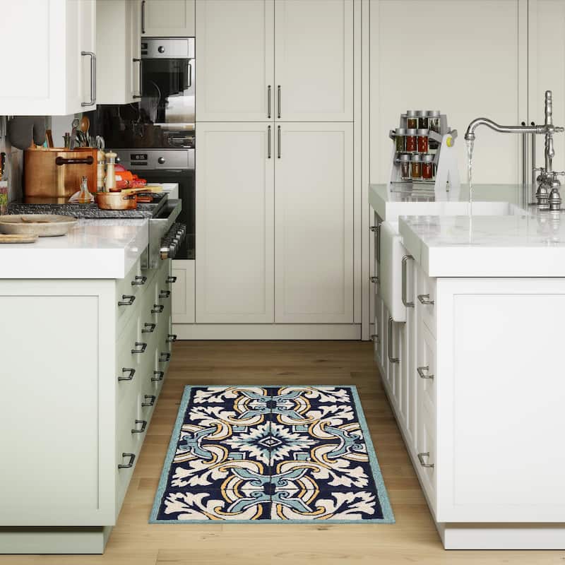 Liora Manne Ravella Floral Tile Indoor/Outdoor Rug Navy 7'6" x 9'6"