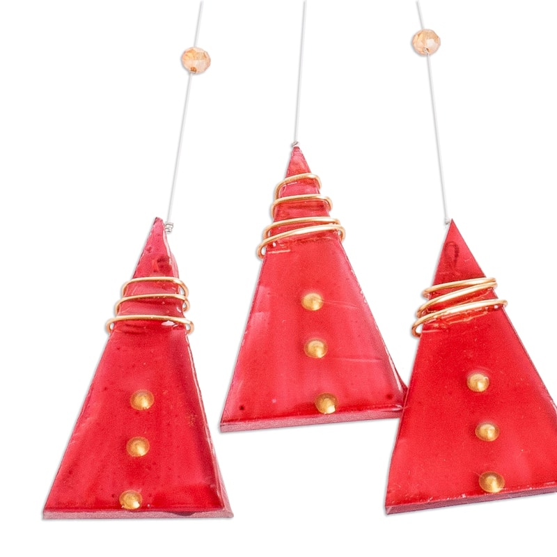 Novica Handmade Red Illusion Recycled Glass Windchime