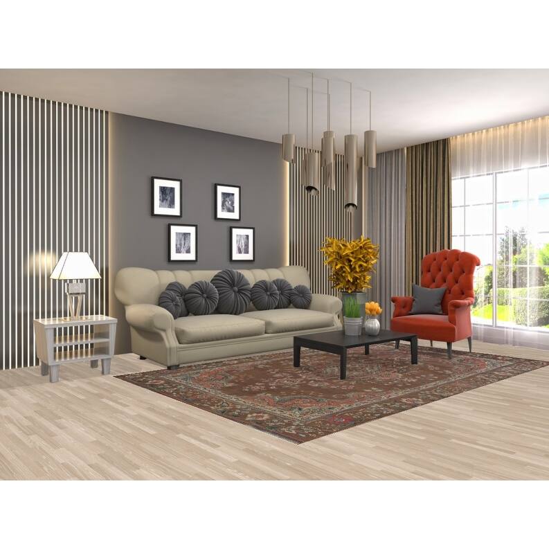 Hand Knotted Oriental 100% Wool Carpet Traditional Floral Brown Tabriz Area Rug - 9' 4'' X 5' 11''