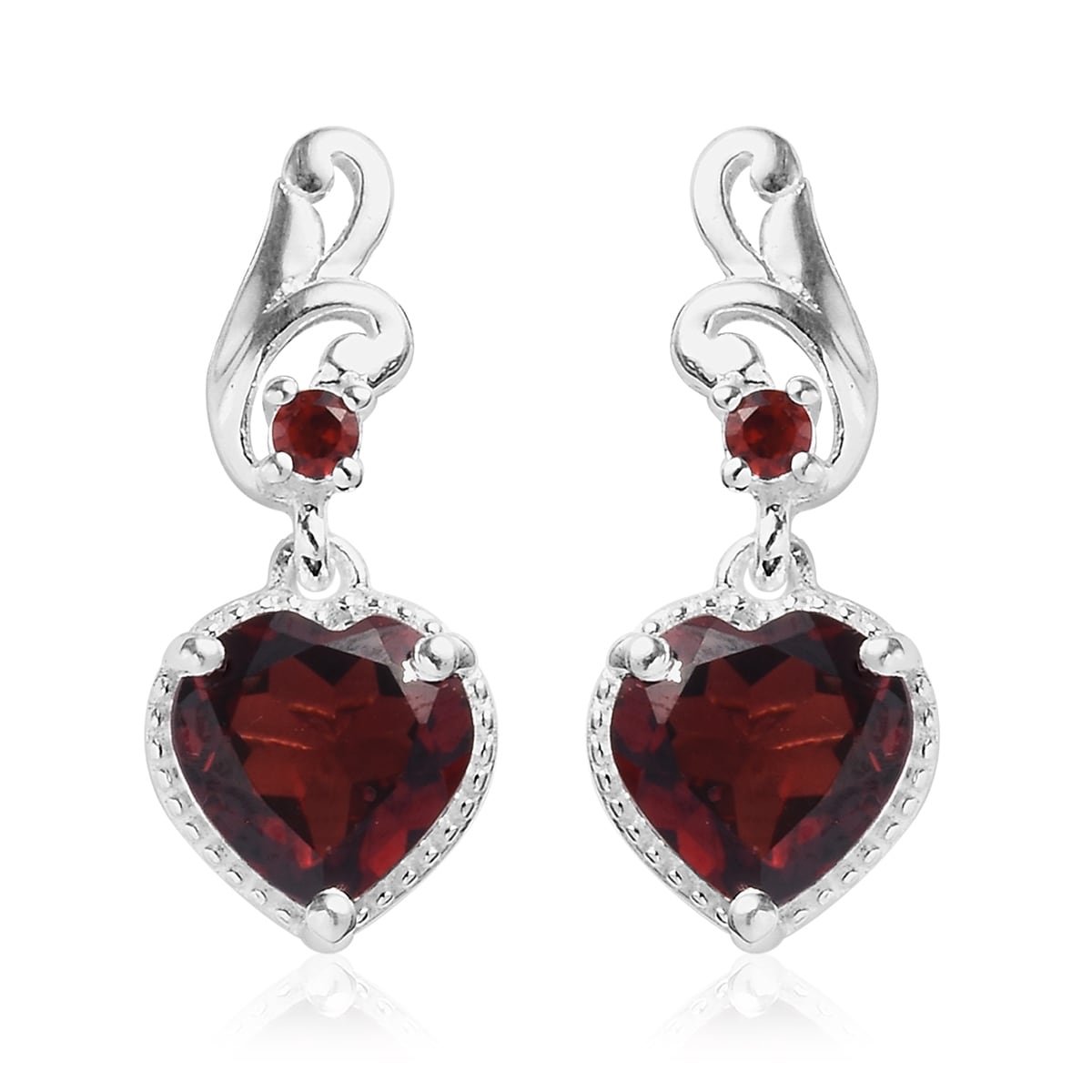 Superb Dangly Sterling Silver and Garnet Heart Ear Rings January Birthstone