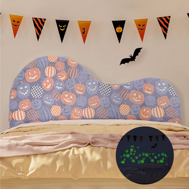 WOWMAX Upholstered Headboard Queen, Creative Curved Glow in The Dark Headboard, Foam Filled Fabric Head Board