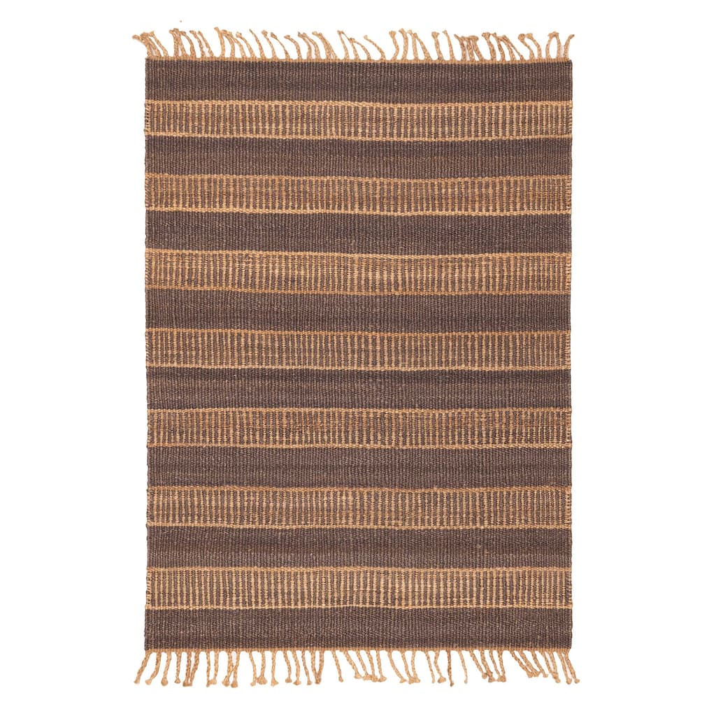 ECARPETGALLERY Flat-Weave Palas Denizli Dark Brown Jute Rug - 5'4 x 7'5