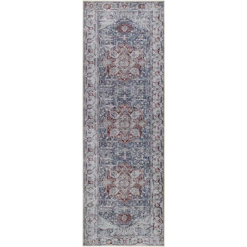 Livabliss Lolla Updated Traditional Washable Area Rug - Blue/Rust - 2' 7" x 7' 10"