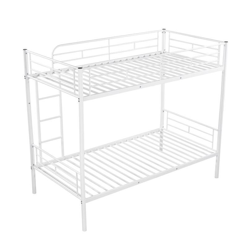 White Twin Over Twin Metal Bunk Bed with Sturdy Steel Frame and Space-Saving Design
