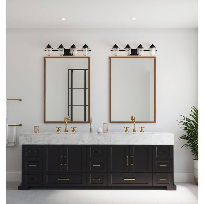 Northlake Collection Four-Light Matte Black Clear Glass Transitional Bath Light - 32.5 in x 7.5 in x 8 in