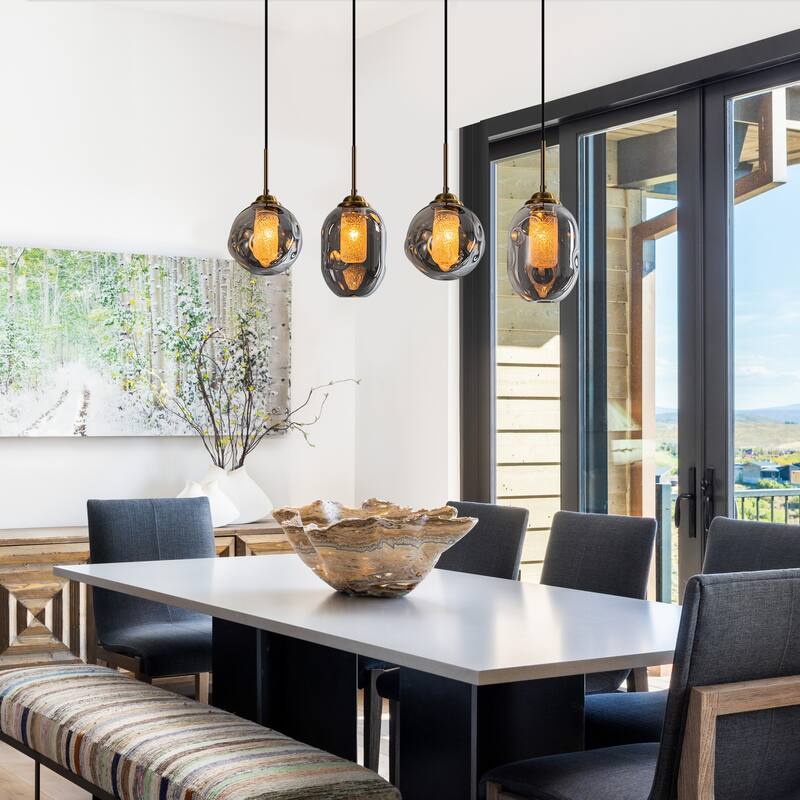 38.6" 4-Light Smoked Glass Linear LED Pendant Light for Kitchen Island