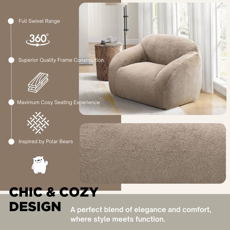 Roundhill Furniture Adell Polar Bear Faux Fur Swivel Cuddle Chair