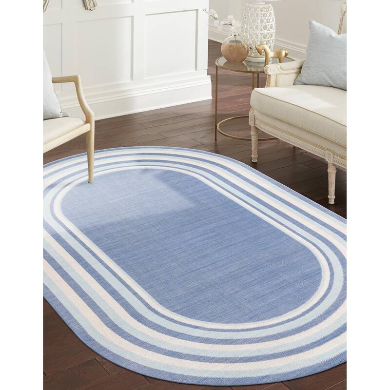 Contemporary Heloise Collection Area Rug - 5'x8' Oval - Blue-Ivory