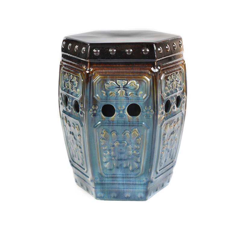 Euro Ceramica 18" Tao Collection Indoor and Outdoor Decorative Garden Stool - 13 x 15 x 18