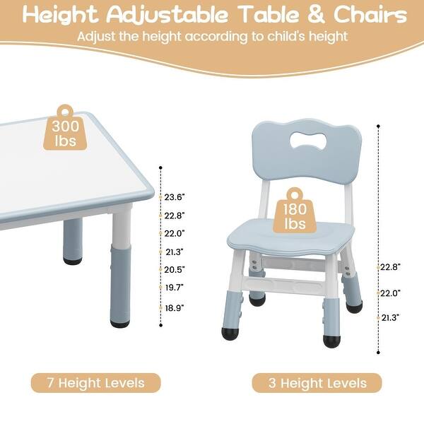 dimension image slide 0 of 2, Kids Table and Chair Set, Height Adjustable Toddler Table and 4 Chairs Set