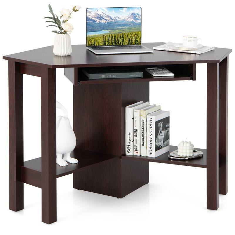 Costway Wooden Corner Desk With Drawer Computer PC Table Study Office