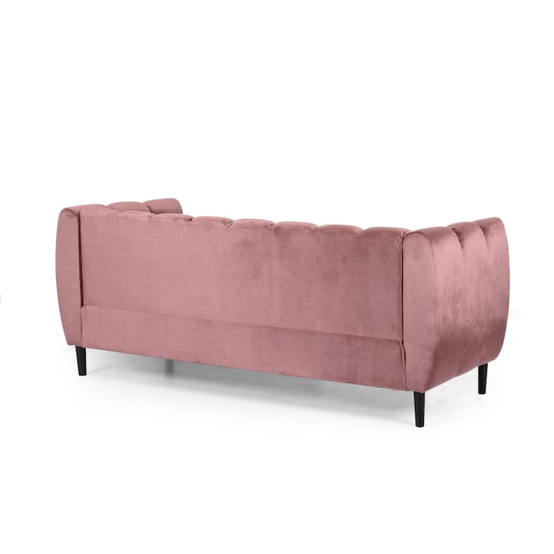 Orla Sofa, 83 Inch, Retro Channel Tufted Stitch Design, Pink Velvet