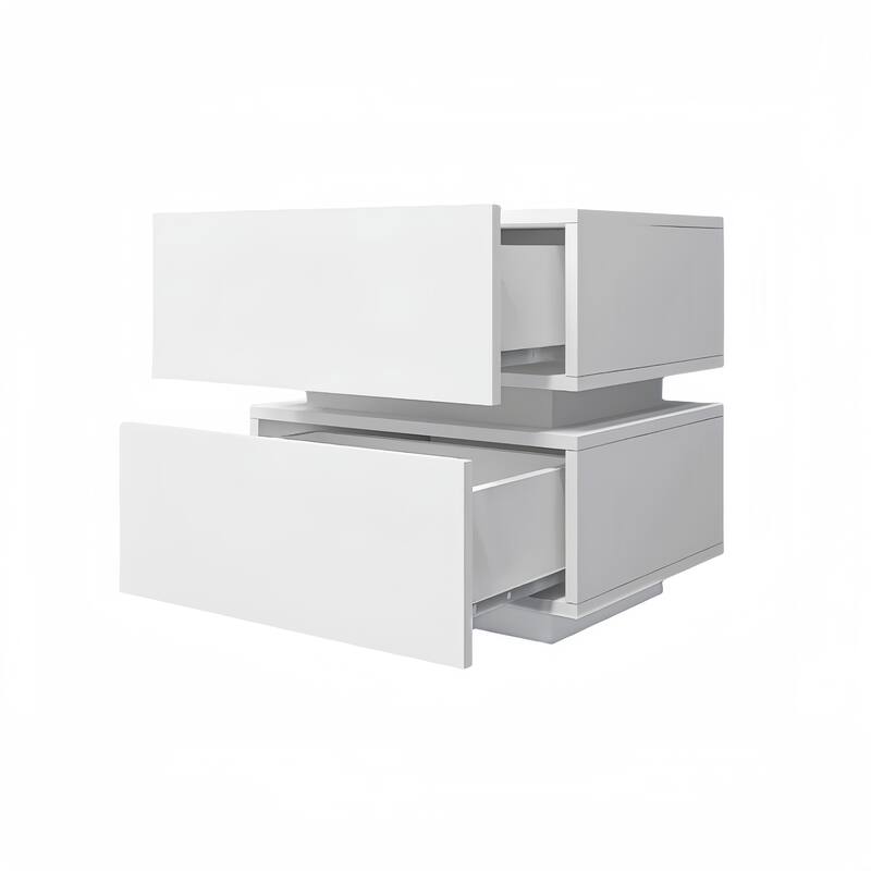 High Glossy 2 Drawers Nightstand with Bluetooth Control RGB Led Light