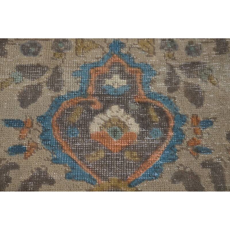 Distressed Tabriz Vintage Persian Rug Handmade Beige Wool Carpet - 6'5" x 9'3"