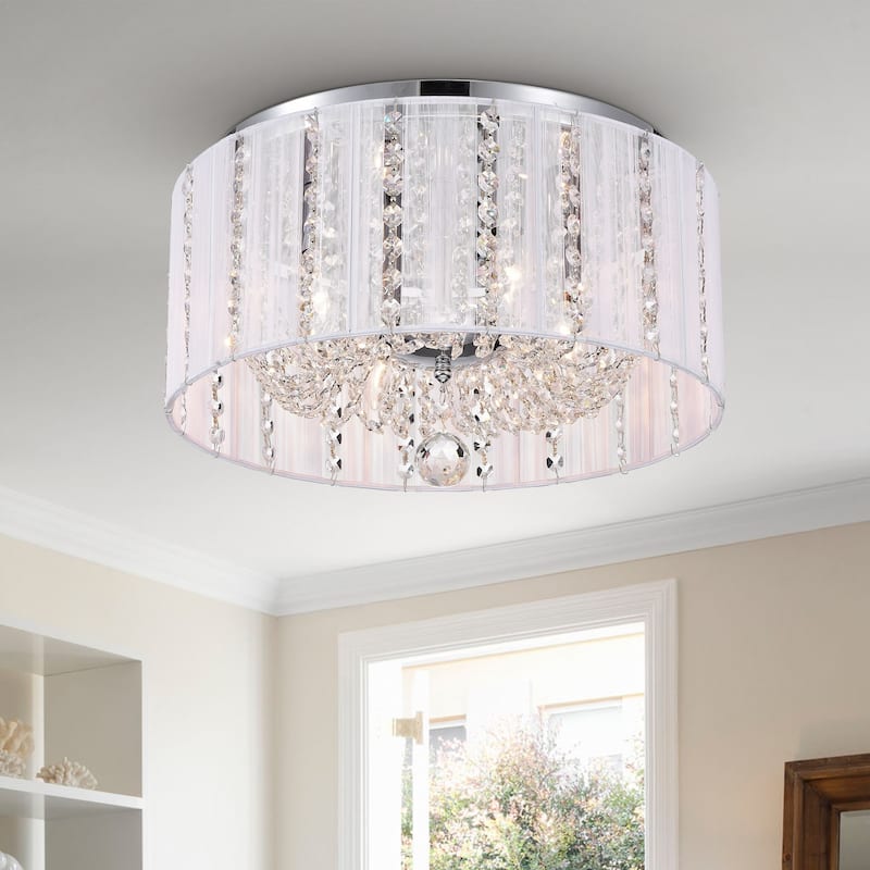 White 16-inch Crystal Flush Mount