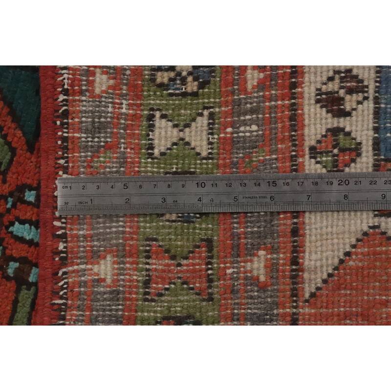 Hand Knotted Oriental 100% Wool Carpet Traditional Geometric Oranges & Rust Heriz Runner Rug - 9' 10'' X 3' 1''