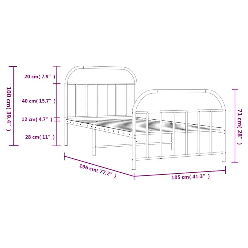 vidaXL 12 Inches Metal Bed Frame No Mattress