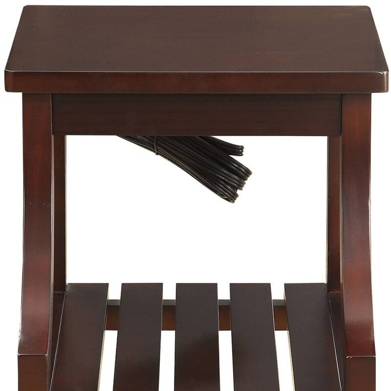 HomeRoots 24" Brown Wood End Table With Two Shelves And USB Port - 13" W x 20" D x 24" H