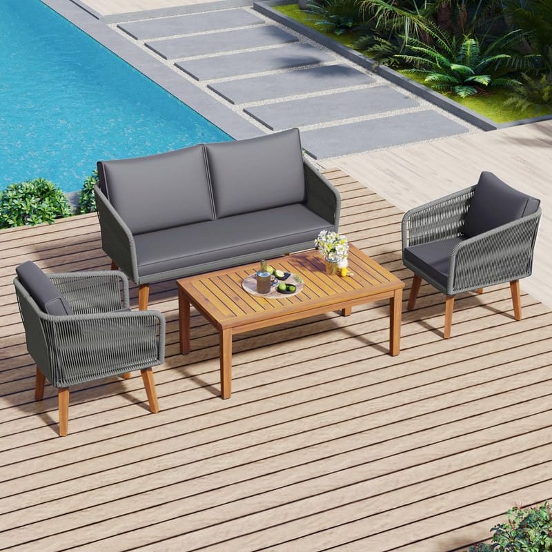 4-Piece Solid Wood Patio Conversation Set