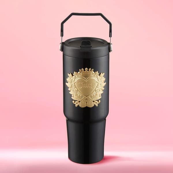 slide 2 of 15, Juicy Couture Flip Flow Hydration Stainless Steel Screw Top Tumbler with Flip Straw and Carry Handle 30oz - Black