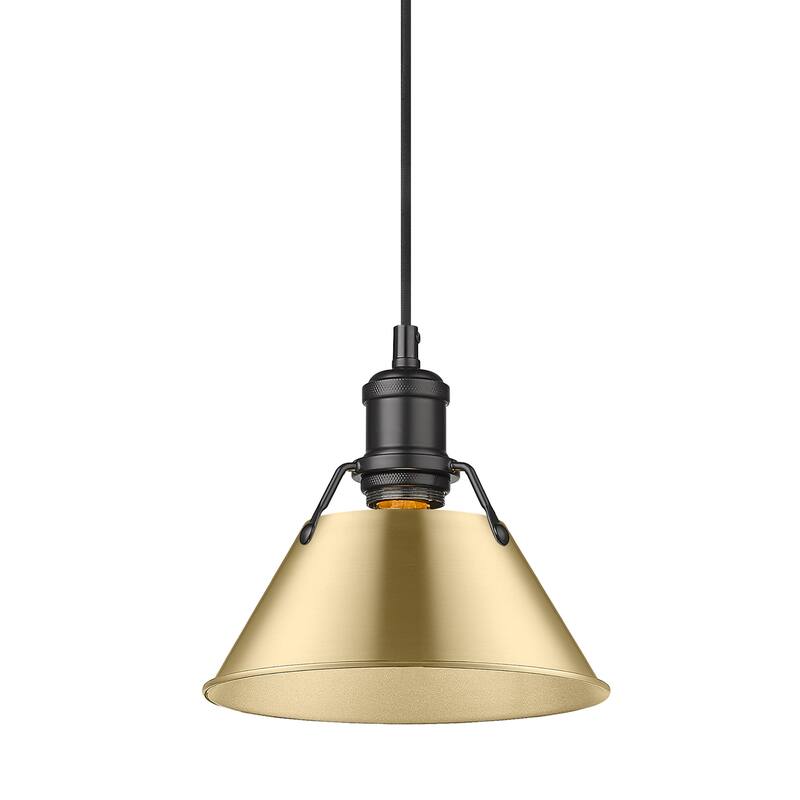 Yep by Golden Lighting Orwell 1-light 8in Pendant in Matte Black and Brushed Champagne Brass shade