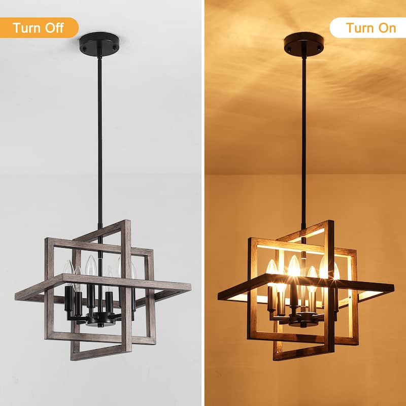 12.99" Wide 6-Light Semi Flush Mount Chandelier, Industrial Style Square Open Frame Pendant Light for Living Room