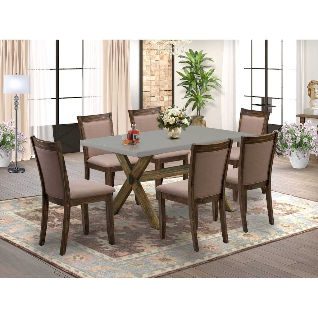HomeStock 7-Piece Distressed Jacobean Finish Solid Wood Top Dining Table with 6 Parson-Chairs