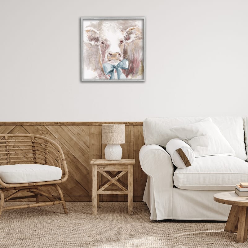 Stupell Soft Abstract Cow & Bow Framed Giclee Art Design By Carol Robinson