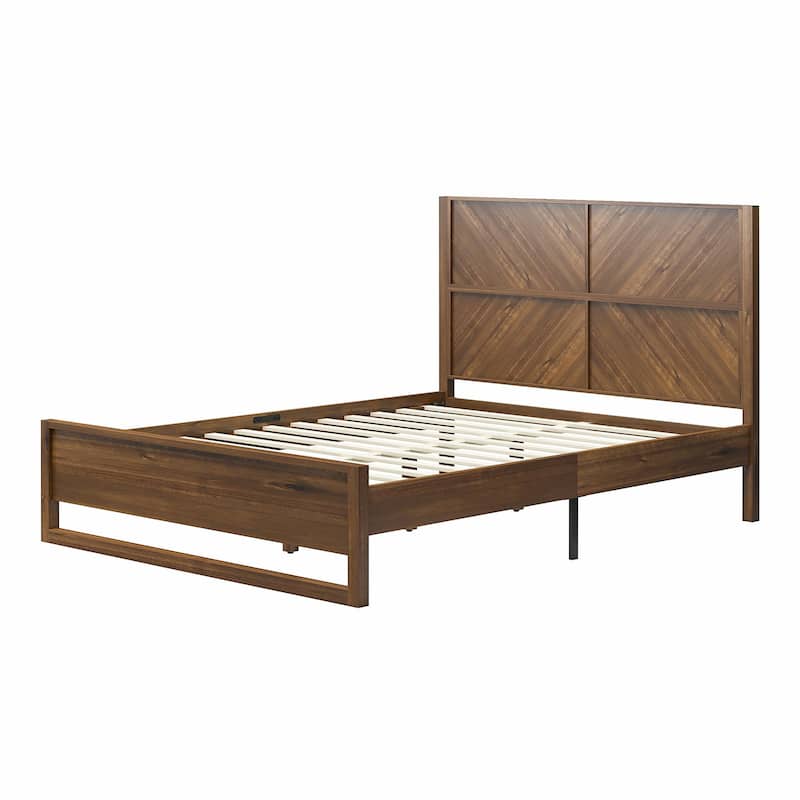 Anmytek Wooden Bed Frame with Headboard Archer Style Modern Platform Bed Full Queen King Size Solid Wood Bed Frame