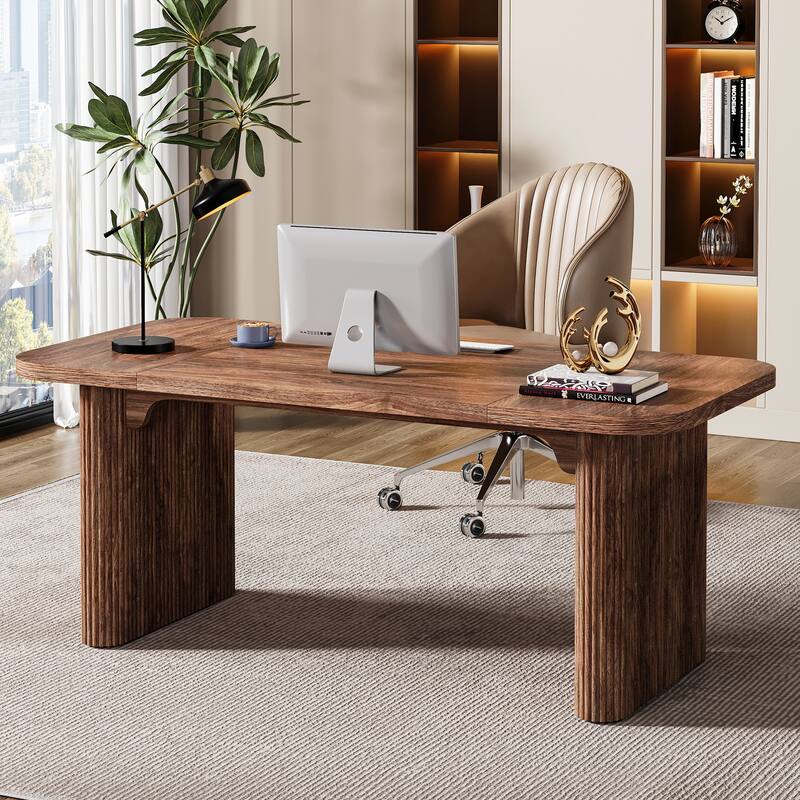 Large Wood Executive Desk, Modern Computer Desk, Home Office Workstation Boss Desk
