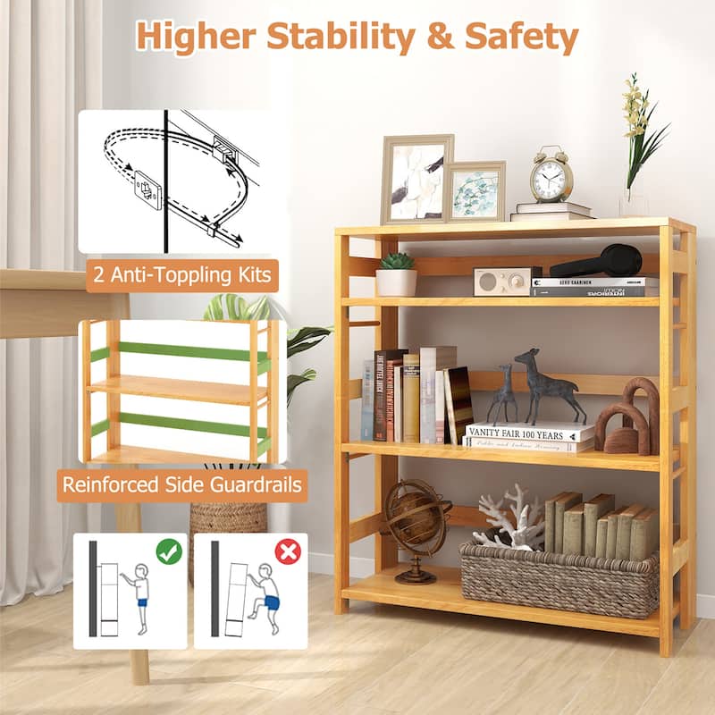 Gymax 2PCS 4-Tier Bookshelf Floor Storage Shelf w/ Rubber Wood Frame