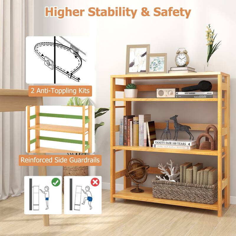 Gymax 4-Tier Bookshelf Floor Storage Shelf w/ Rubber Wood Frame