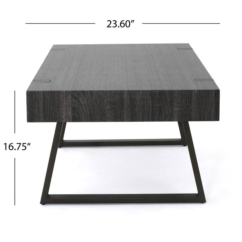 Roomfitters Industrial Coffee Table, Modern Wood Living Room Center Cocktail Table with Metal Sled Legs and Accents, Black