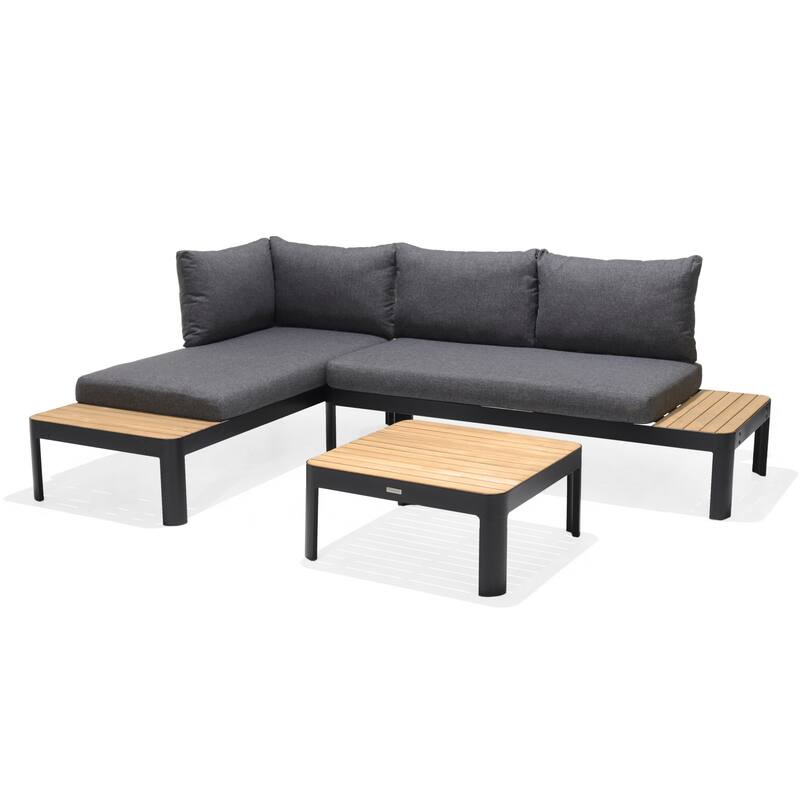Amazonia Portalew 3pc FSC Teak and Aluminum Outdoor Patio Seating Set