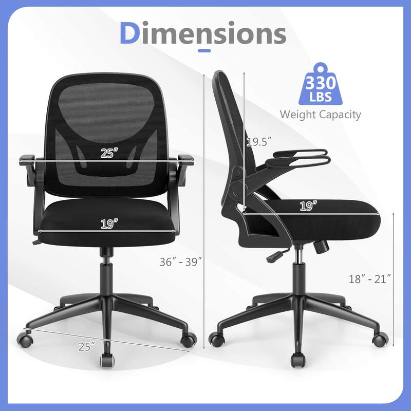 Costway Mesh Office Chair with Lumbar Support & Flip-up Arms Rolling - See Details