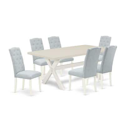 7-Piece Kitchen Table Set with Dining Chairs - Modern Dinette Set - Hardwood Frame - Linen White & Smoke Finish - 72