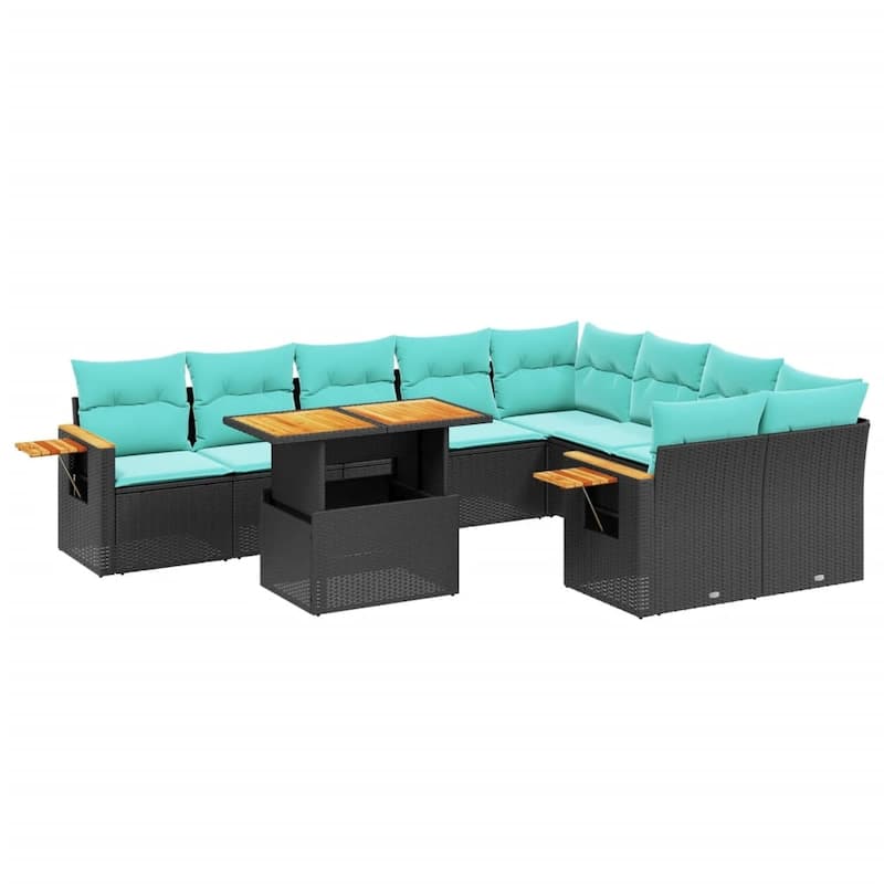 vidaXL Patio Sofa Set with Cushions Outdoor Furniture 10 Piece Poly Rattan - 21.7 x 24.4 x 27.2