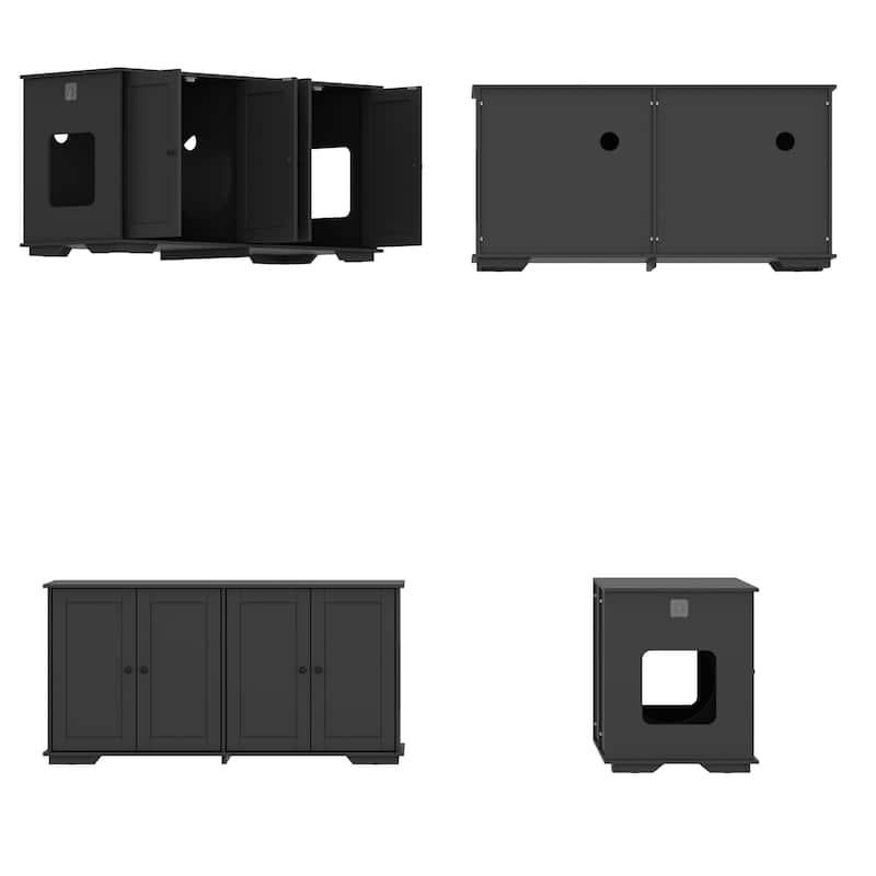 47.2"W Cat Litter Box Enclosure Dual-Door Hidden Furniture Black/White