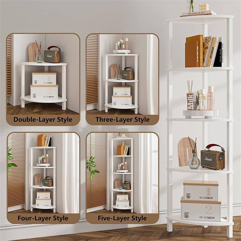 5 Tier Corner Bookshelf - 11.8"D x 11.8"W x 53.3"H