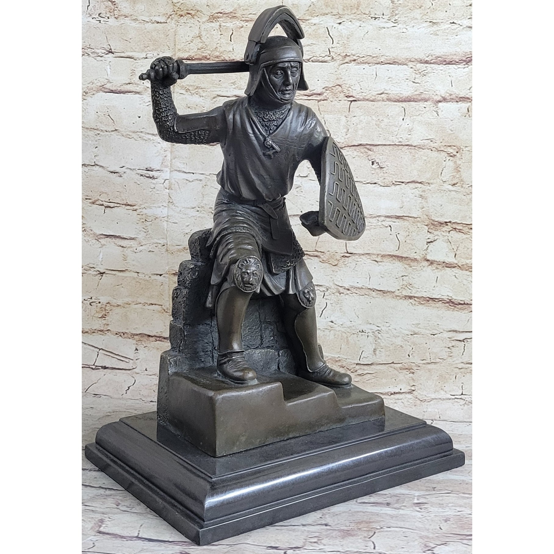 Medieval Knight Warrior In Plate Mail Bronze Statue Sculpture Figure 17 Inches X 10 Inches