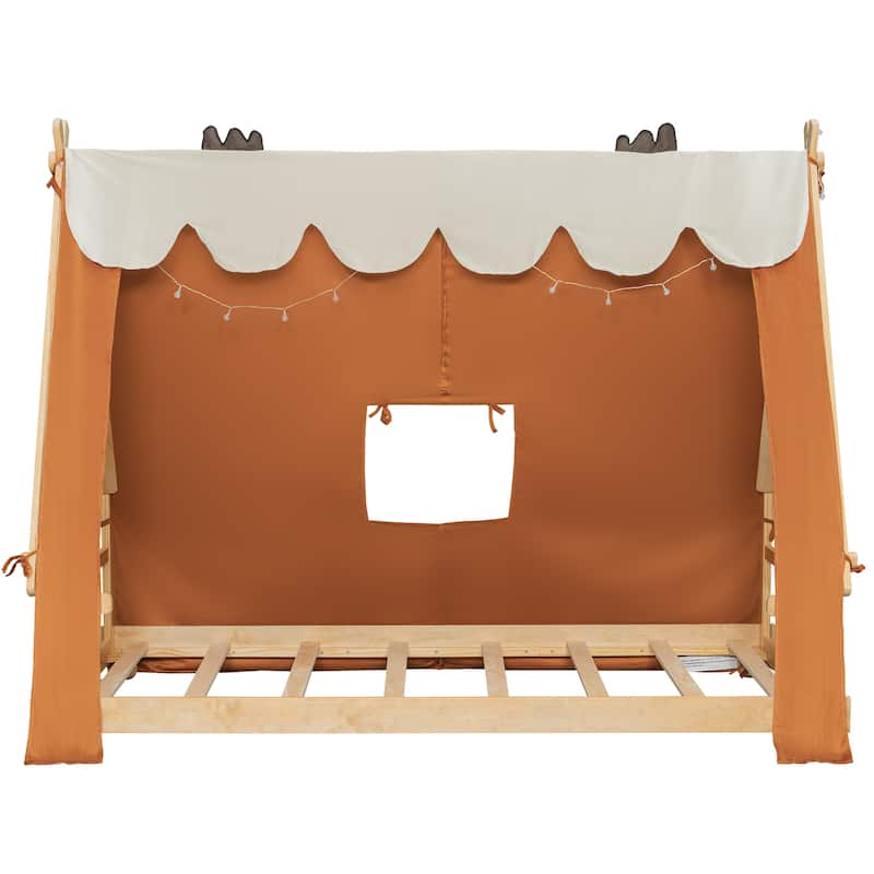 Kids House Bed with Detachable Tent Skylight and Light Features