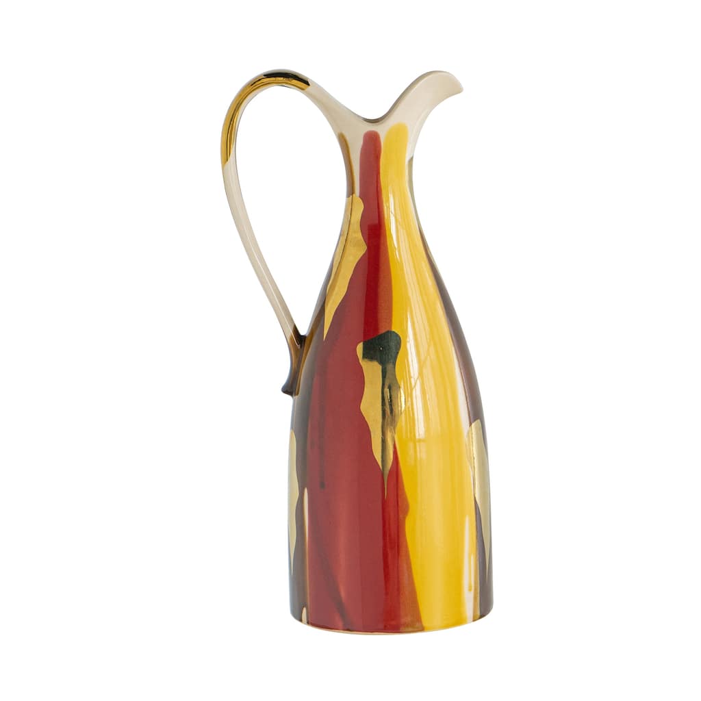 7.1x6.1x16.3" Ceramic Pitcher Vase with Abstract Multicolored Finish