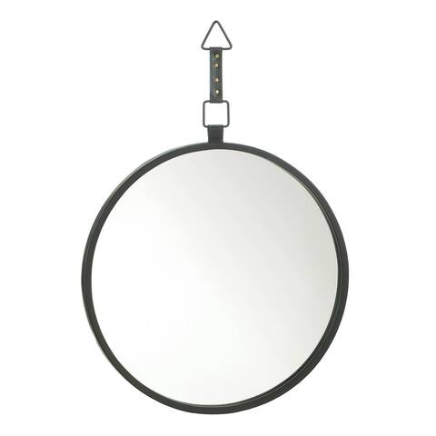 Round Mirror with Leather Strap 19.75x28.25x1.25"