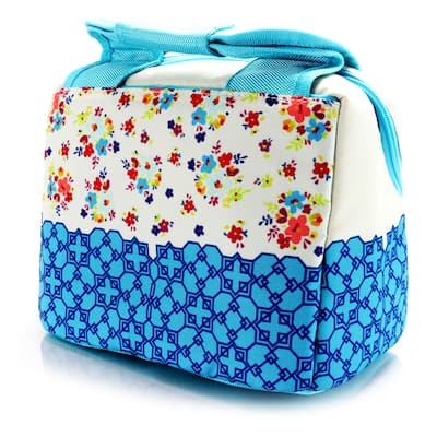 10 Inch Lunch Bag with Floral Design - Blue