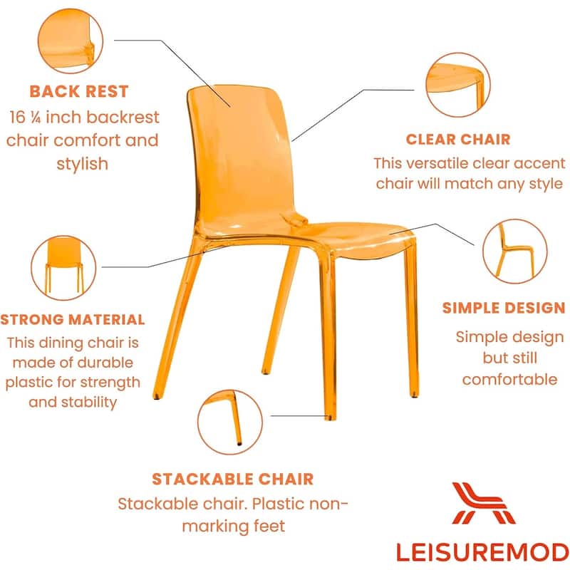 Murray Series Stackable Plastic Minimalist Dining Chair with Full Back Transparent Accent Side Chair for Dining Room & Kitchen