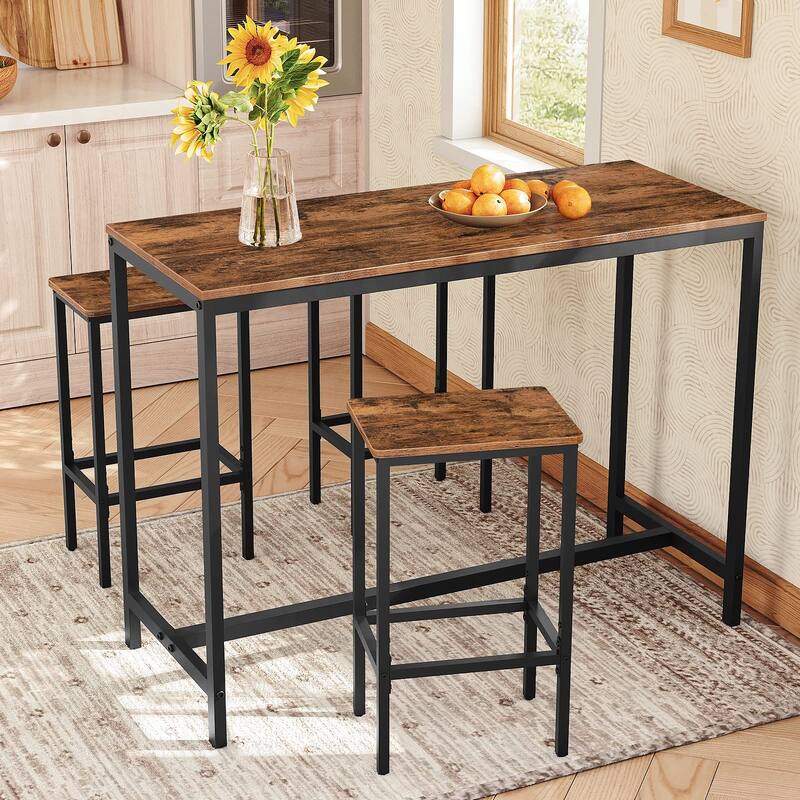 Bar Stools, Set of 2 Bar Chairs,Kitchen Breakfast Bar Stools with Footrest,25.8" Dining Stools,Rectangular Industrial Bar Chair